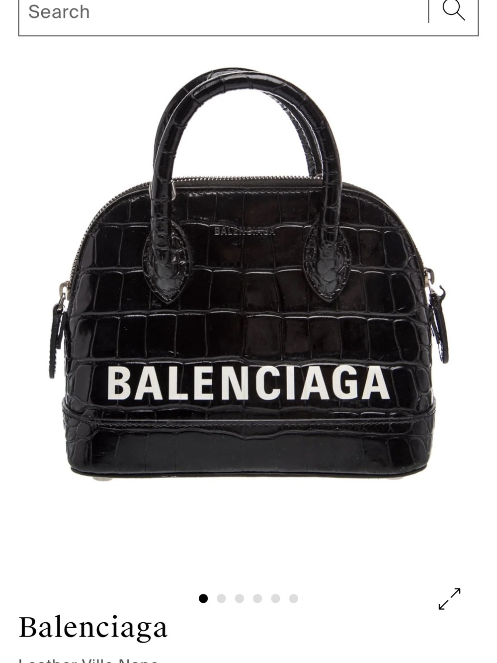Balenciaga Black Croc-Embossed Dome Satchel with White Logo